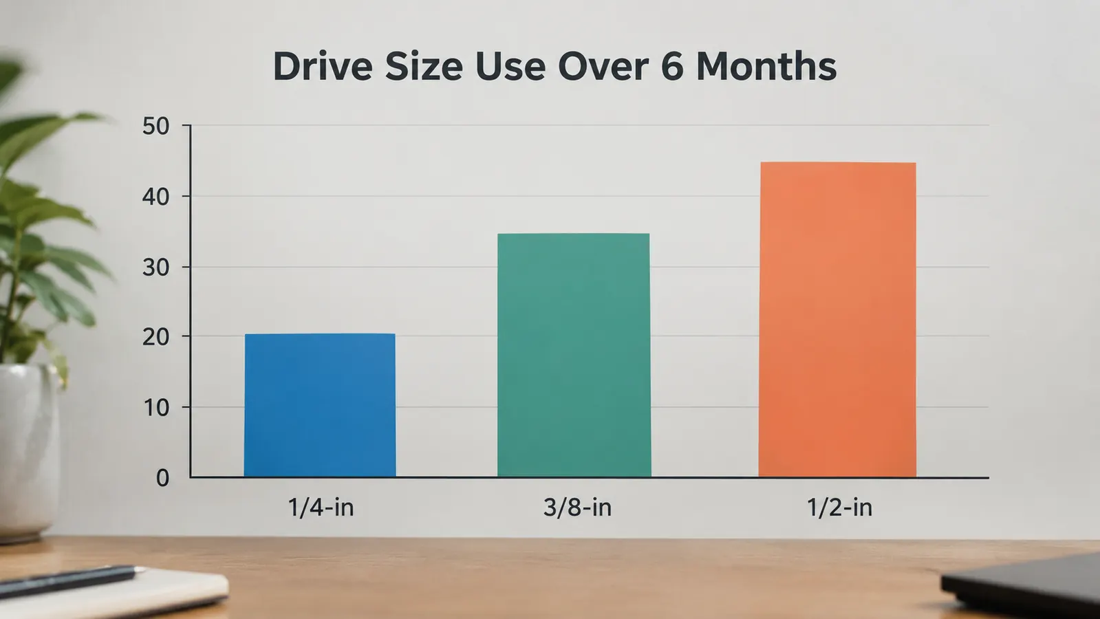 A chart showing how often each drive size was used over six months of garage work